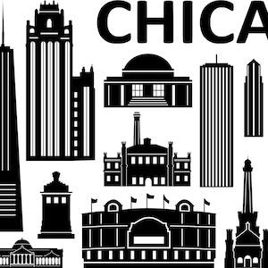 Chicago City EUA Skyline Outline Silhouette Vector svg eps png jpg