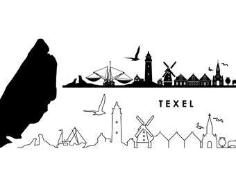 TEXEL Isla Holanda Mar del Norte SKYLINE Ciudad Esquema Silueta Gráficos vectoriales svg eps jpg png