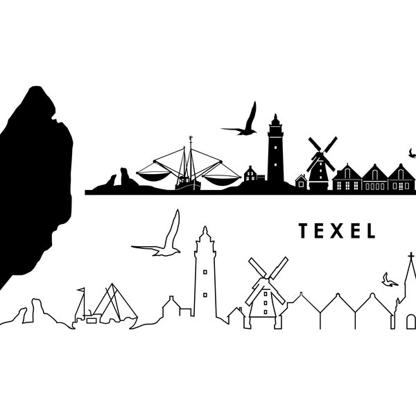 TEXEL Insel Holland Nordsee SKYLINE City Umriss Silhouette Vektor Grafik svg eps jpg png