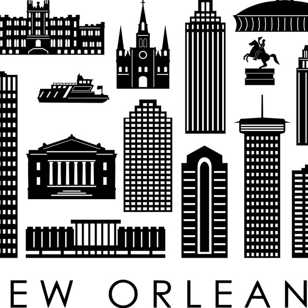 NEW ORLEANS SKYLINE Outline Silhouette Vector svg eps jpg png