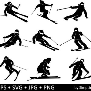 Skiers Ski people different motives - Download - 9 pics - Set - png, jpg, eps, svg