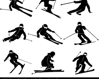 Skiers Ski people different motives - Download - 9 pics - Set - png, jpg, eps, svg