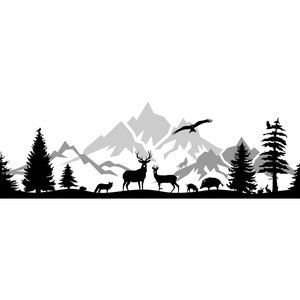 FOREST MOUNTAINS Animals Nature Silhouette Vector Graphic svg eps jpg png