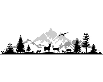 FOREST MOUNTAINS Animals Nature Silhouette Vector Graphic svg eps jpg png