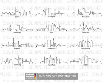 SET Deutschland SKYLINE City Umriss Silhouette Vektor Grafik svg eps dxf pdf png jpg