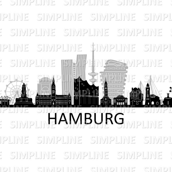 HAMBURG Deutschland Elbe SKYLINE Stadt Umriss Silhouette Vektor Grafik svg eps dxf pdf png