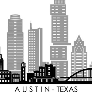 AUSTIN Texas USA SKYLINE City Outline Silhouette Vector Graphic svg eps jpg png