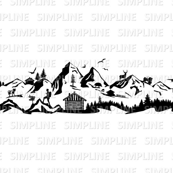 BERGE ALM Paysage Contour Silhouette Graphique Vectoriel svg eps png