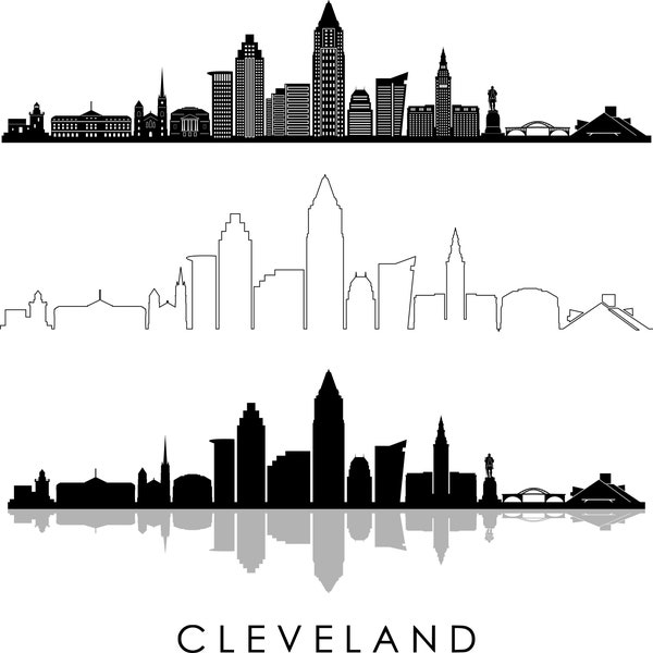 CLEVELAND SKYLINE Outline Silhouette Vector svg eps jpg png