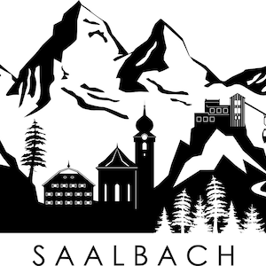 SAALBACH Áustria Verão SKYLINE MONTANHAS Silhueta vetor svg eps jpg png