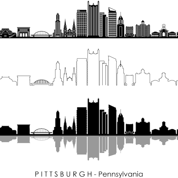 PITTSBURGH CITY Pennsylvania SKYLINE Outline Silhouette Vector svg eps jpg png