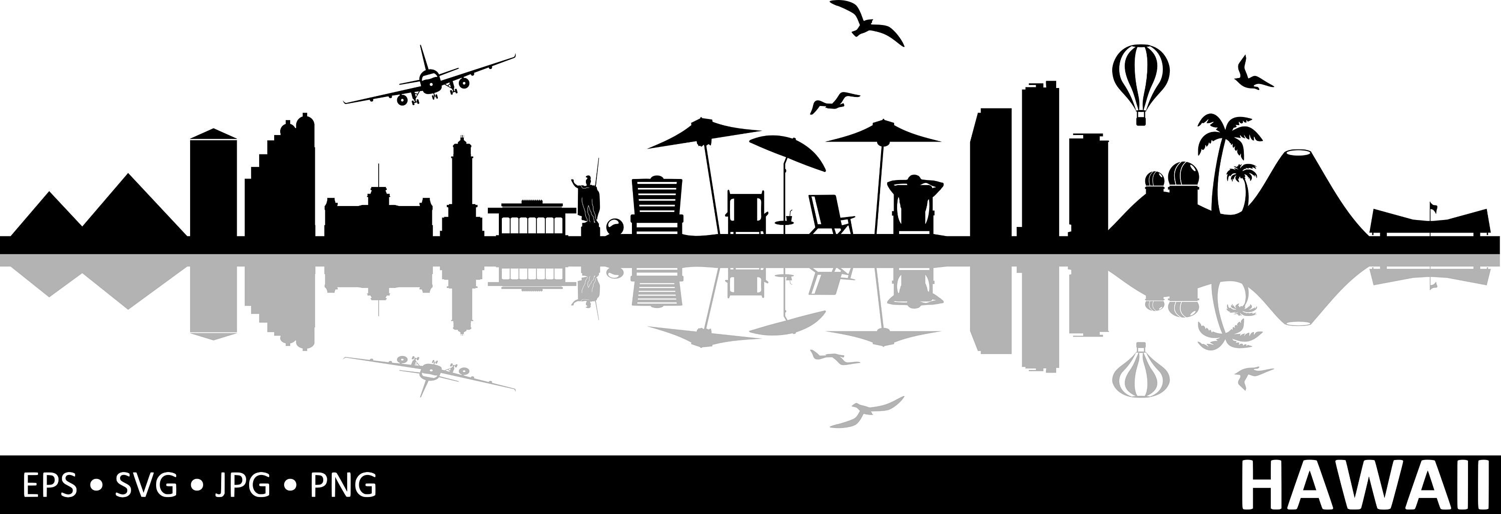 HAWAII Skyline Silhouette - svg - eps - jpg - png - zip - Descargar -  Digital, image size:3000x1028