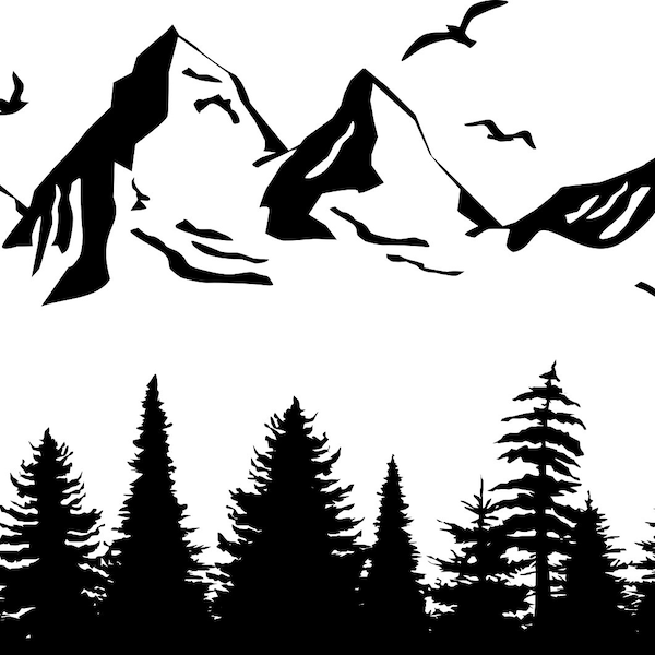 BERGE WALD BÄUME Silhouette Gipfel Skyline Landschaft Natur