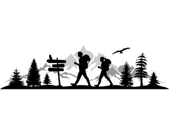 MOUNTAINS FOREST HIKING Outline Silhouette Vector Graphic svg eps jpg png