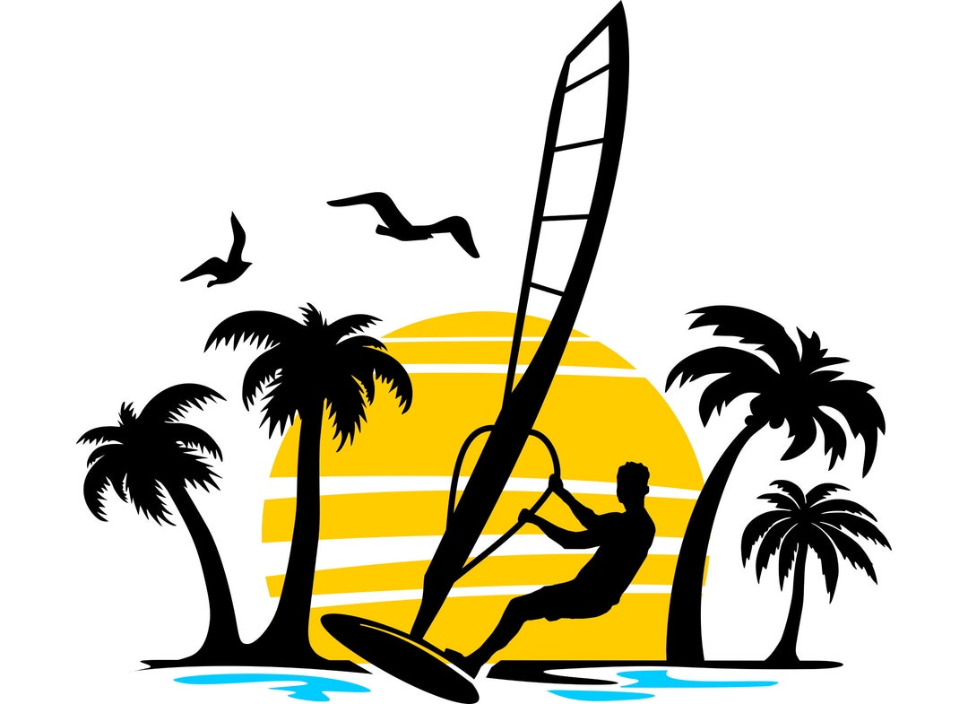 SURFEN WINDSURFEN Surfer Surfbrett Umriss Silhouette Vektor Grafik svg