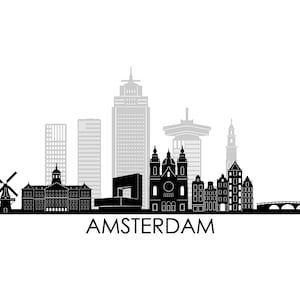 AMSTERDAM Holanda Países Bajos SKYLINE City Outline Silhouette Vector Graphic svg eps jpg png