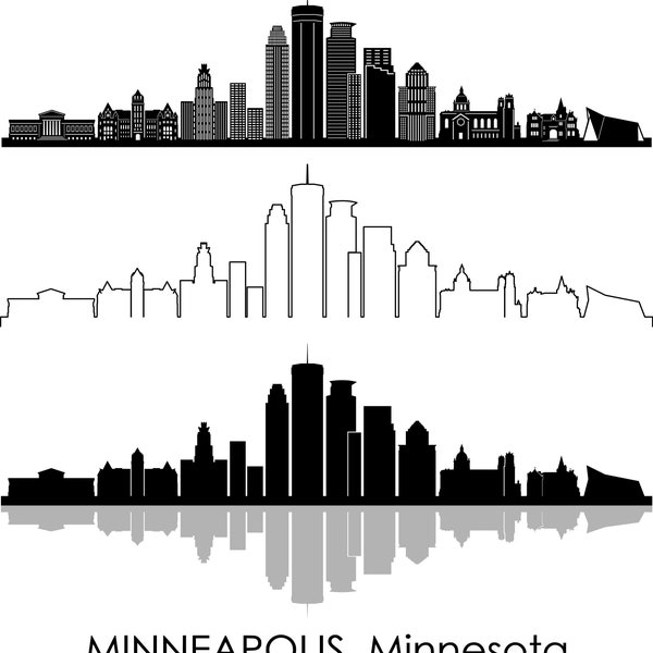 MINNEAPOLIS Minnesota Set City SKYLINE Outline Silhouette Vector svg eps jpg png