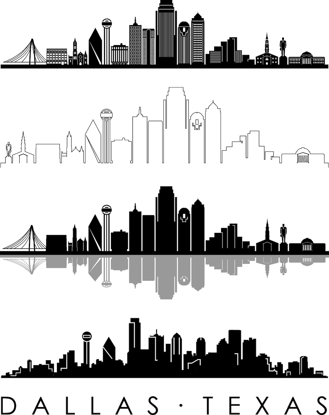DALLAS City SKYLINE Outline Silhouette Vector Svg Eps Jpg Png Etsy