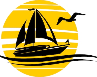 BARCO BARCO BARCOS Sail Wave Water Silhouette Vector Gráfico svg eps jpg png
