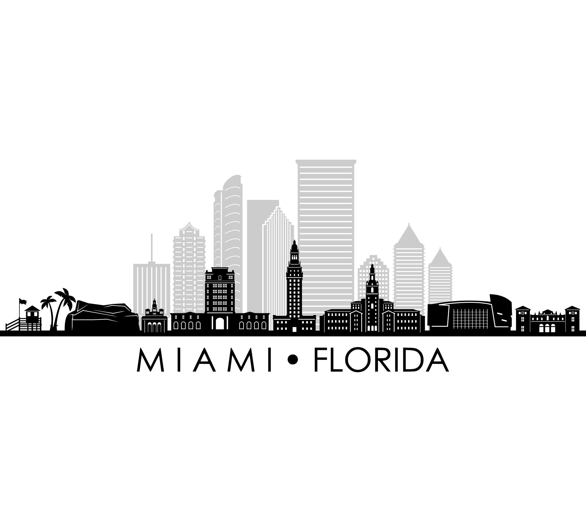 Miami Florida Usa Skyline City Outline Silhouette Vector Etsy