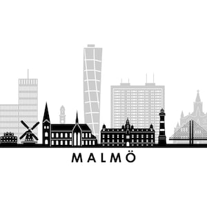 MALMÖ Sweden Scandinavia SKYLINE City Outline Silhouette Vector Graphic svg eps jpg png
