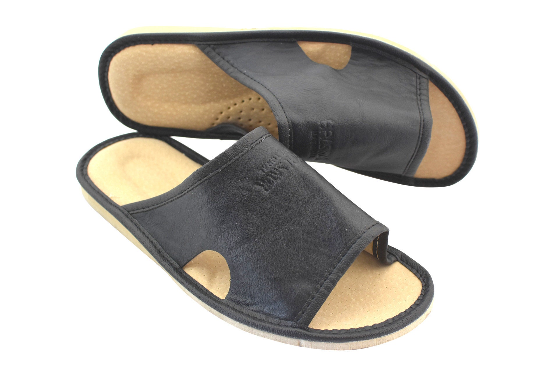 Men's slippers leather highlander flip flops la | Etsy
