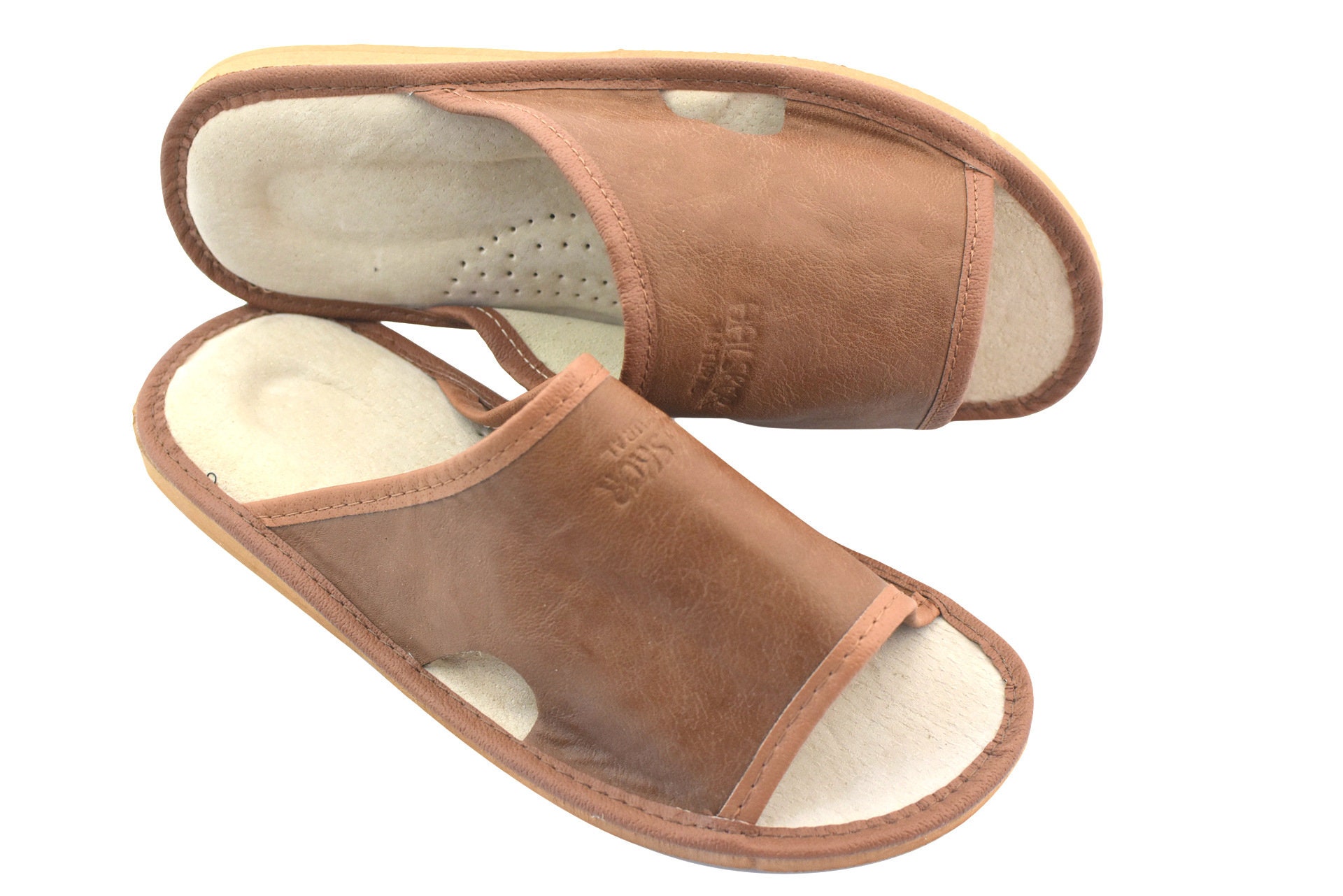 Men's slippers leather highlander flip flops la | Etsy
