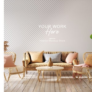 Wall mockup, Minimalist mockup, Living room mockup, Interior frame mockup, PSD