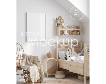Frame mockup in home interior + Blank wall
