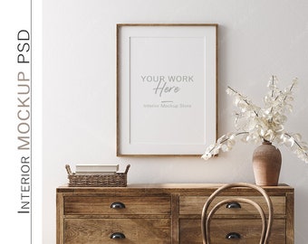 Mock up frame in farmhouse style interior background, Minimalist mockup