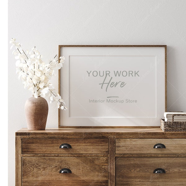 Mock up frame in farmhouse style interior background, Minimalist mockup