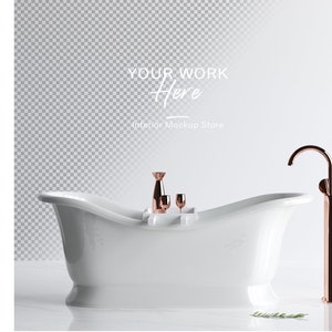 Wall mockup, Minimalist mockup, Bathroom mockup, White clean bathroom interior mockup, PSD