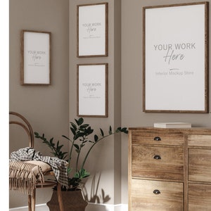 Mock up frame in farmhouse style interior background, Minimalist mockup