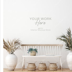 Empty Wall mockup, Minimalist mockup, Coastal Boho Living room  mockup, Interior frame, wall mockup