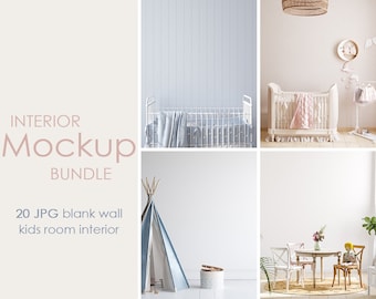 Blank wall kids room interior mockup BUNDLE