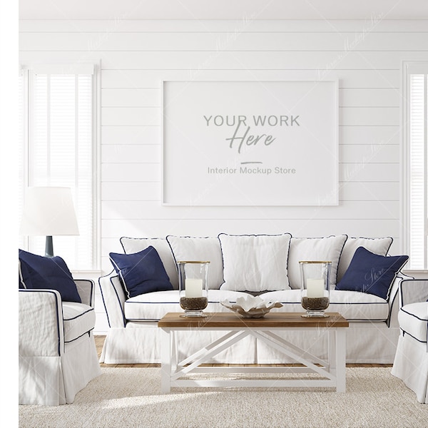 Frame mockup in home interior + Blank wall