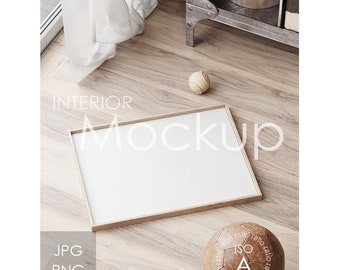 A (ISO) frame mockup, wooden frame mockup, kids room mockup, horizontal frame mockup, poster Mockup, digital frame mockup for prints