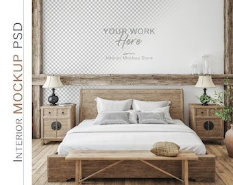 Wall mockup, Minimalist mockup, Bedroom mockup, Farmhouse interior mockup, PSD