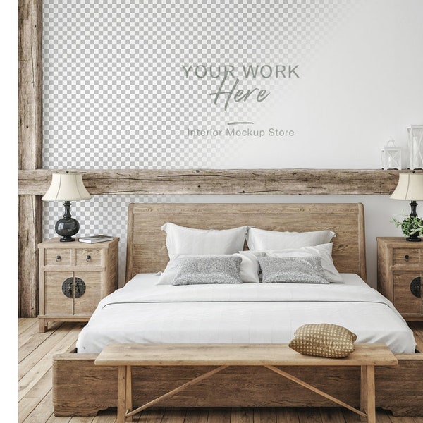 Wall mockup, Minimalist mockup, Bedroom mockup, Farmhouse interior mockup, PSD