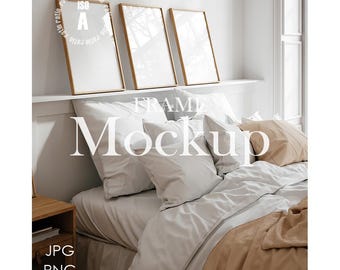 3 vertical frame mockup, ISO A ratio mockup for poster, light wood frame mockup, Scandinavian interior, frame mockup with glass reflection
