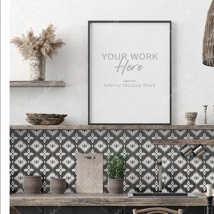 Mock up poster frame in kitchen interior background, Ethnic style, Frame mockup, Poster Mockup, Mockup Poster, Minimalist mockup