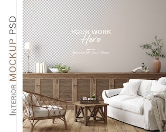 Wall mockup, Minimalist mockup, Living room mockup, Scandinavian Farmhouse interior wall mockup, PSD