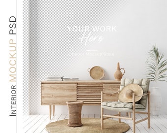 Wall mockup, Minimalist mockup, Living room mockup, Scandinavian interior wall mockup, PSD