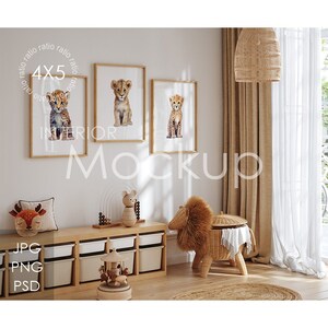 3 Frame mockup, 4x5 ratio frame mockup, poster Mockup, mockup Poster, frame mockup in home interior, nursery kids room mockup