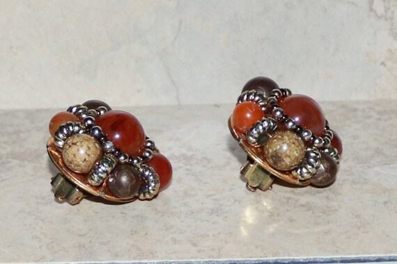 Vintage Clip on Earrings Red Jasper Carnelian and… - image 2