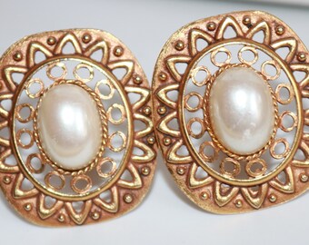 Sunkissed Gold-tone Pearl Clip-on Earrings