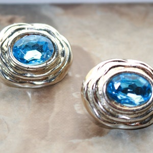 Plastic Silver colored  and Blue gem Clip on Earrings