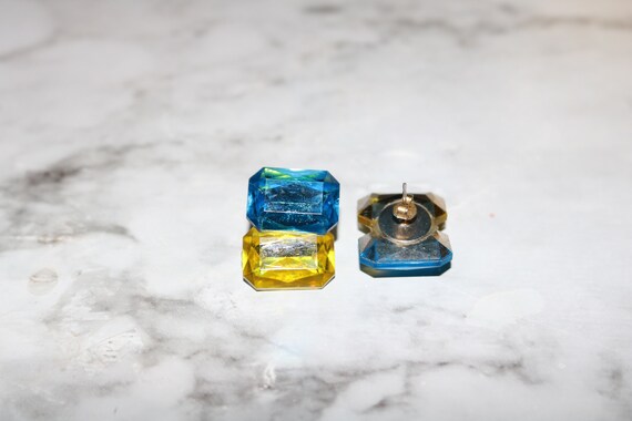 Yellow and Blue Plastic Post Earrings - image 6