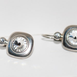 Vintage Silver Beveled Square CZ Gem Fish Hook Earrings