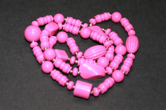 Genuine Lucite Barbie Pink Beaded Necklace - image 1